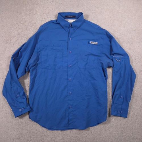 Columbia Shirt Mens Medium Blue PFG Tamiami Button Front Long Sleeve Fishing