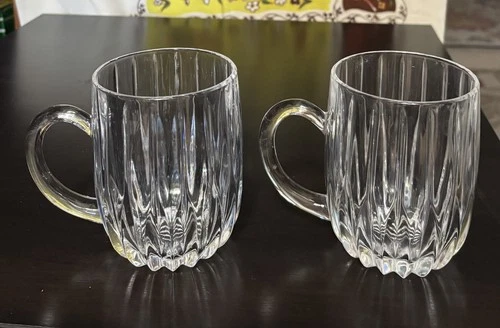 Mikasa Park Lane Two (2) Sparkling Full Lead Crystal Coffee Mugs
