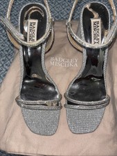 Badgley Mischka  Firey  Bejeweled Metallic Silver Block Heel Sandal