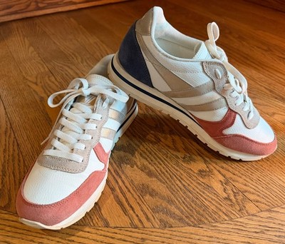 Gola CLB203 Daytona Quadrant Trainer Leather Shoe Off White Gold Red Blue Sz 9