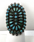 Vintage Zuni Sterling Silver Turquoise Petit Point Snake Eye Ring Size 5