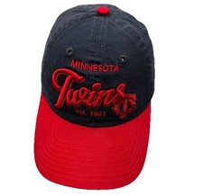 Minnesota Twins Hat Cap Strap Back Blue Red Spell Out Script Base Ball Dad MLB D