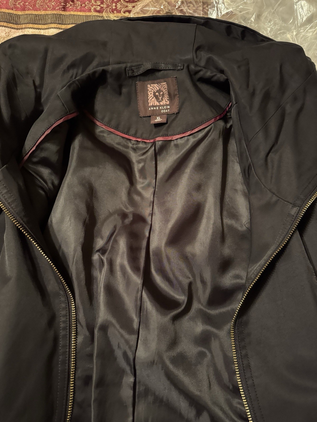 Anne Klein Women's Hooded Heavy Rain Coat Black Size Large