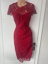 Boohoo Burgundy Lace Bodycon Occasion Party Midi Dress UK 10 S Elegant B39