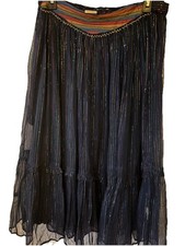 VTG Rayon Sparkly Shimmering Tiered Boho Skirt Jewel Toned Sheer Lined Hippy