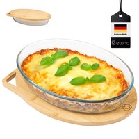 Eluno Glas-Auflaufform Inklusive Deckel Aus Bambus, 3 Liter Servierbrett, Oval