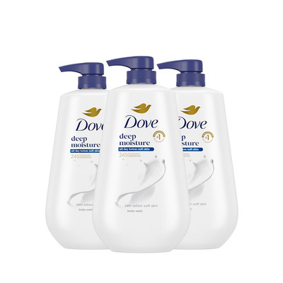 Dove Body Wash with Pump 3 Count Deep Moisture for 24Hr Lotion-Soft Skin Moistur