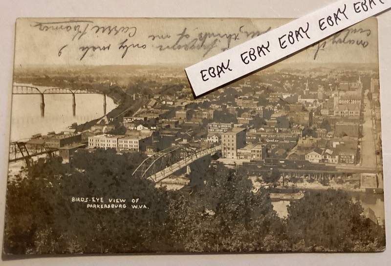 1907 PARKERSBURG WV. BIRD’S EYE VIEW 100+BUILDINGS RARE RPPC REAL PHOTO POSTCARD