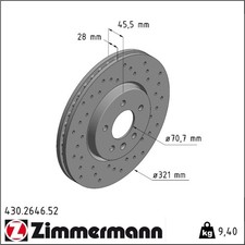 2x Zimmermann 430.2646.52 Bremsscheibe für OPEL INSIGNIA B Z18 Bremsscheiben