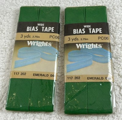 NOS 2 Pkgs VTG 1986 Wrights Poly/Cotton Wide Bias Tape EMERALD 044 117 202 3yds