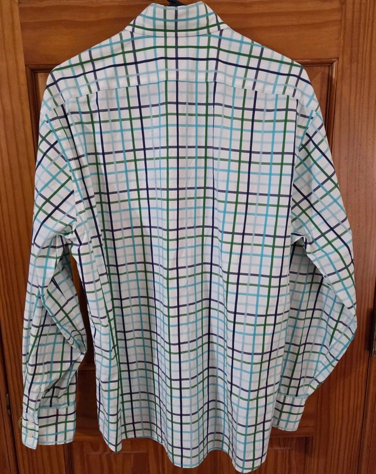 Camisa social masculina Faconnable multicolor azul verde xadrez tamanho G projetada França - Imagem 2 de 4