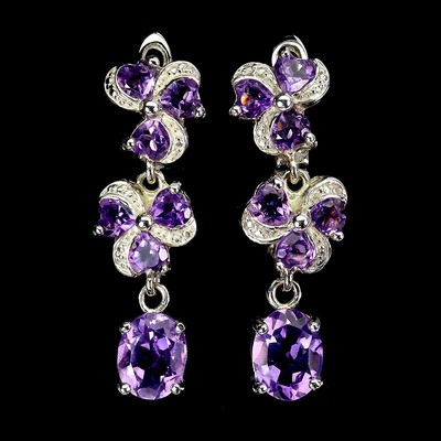 925 Sterling Silber Ohrringe Oval Amethyst 9x7mm Natürlicher Edelstein Schmuck