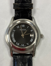 Gucci 5500 L Black Dial Roman Numeral Leather Band Swiss Made Watch