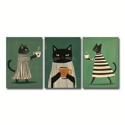 Leinwanddruck  Katzen Kaffee Wandkunst Wanddekoration Wandbild Poster Plakat