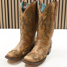 Corral Ladies Sand Overlay Embroidery Studs Square Toe A4130 Size 8 M Western