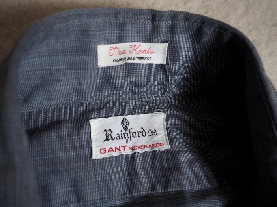 Camisa De Colección Años 50 60 Rainford Gant Gris Pizarra Polialgodón Bolsillo Botón Para Hombres M Foto 3 de 4