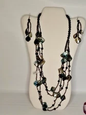 Long Necklace and Earring Set Faux Shell and Bead Wavy Indonesia New with Tag