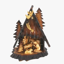 Vintage 8.5" Tall Wood Nativity Set Manger Christmas Holiday Season Xmas