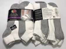 Fruit of the Loom Men's Premium Low-Cut Socks, XL, White w/Gray, 12 Pair Lot