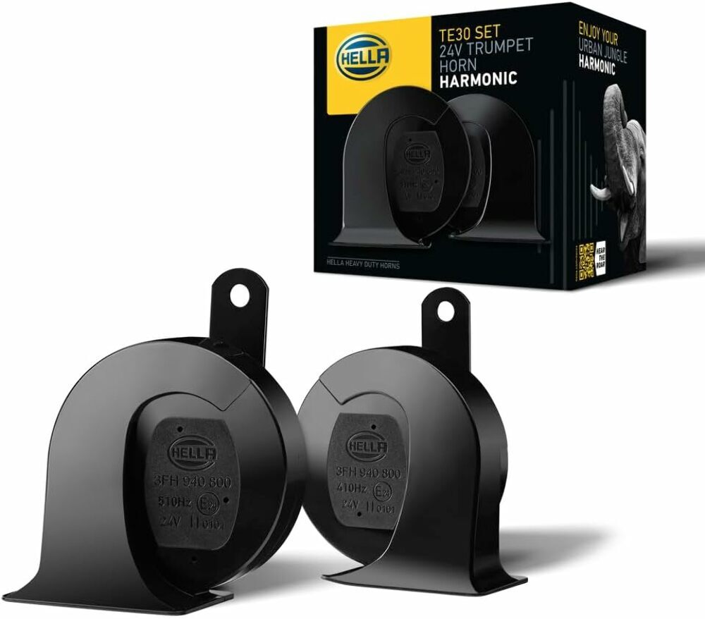 HELLA 940800821 Black 24V BX Trumpet Horn Kit (Universal Fit