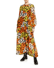 NWT Alexander McQueen HISANO FLORAL-PRINT SILK-CHIFFON MIDI DRESS IN ORANGE