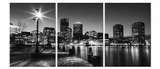 Boston Skyline picture framed/mounted triptych canvas print/surpassed stretched