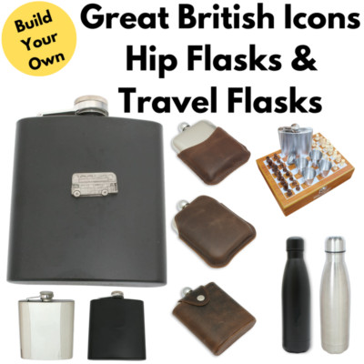 Tolle britische Ikonen Flachmänner & Reisekolben graviert Geschenke