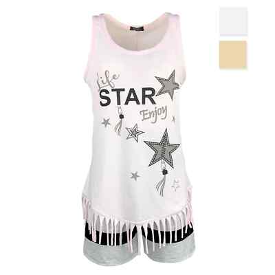 Character Damen Pyjama kurz Frühling Shorts und Unterhemd mit Fransen 4181