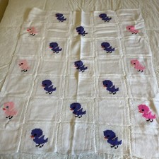 New Handmade Chicks Afghan Baby Lap Granny Square 39" Wide x 43" Long