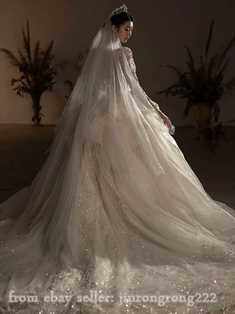 French Wedding Luxury Long Sleeved Senior Large Size Train Wedding Dress