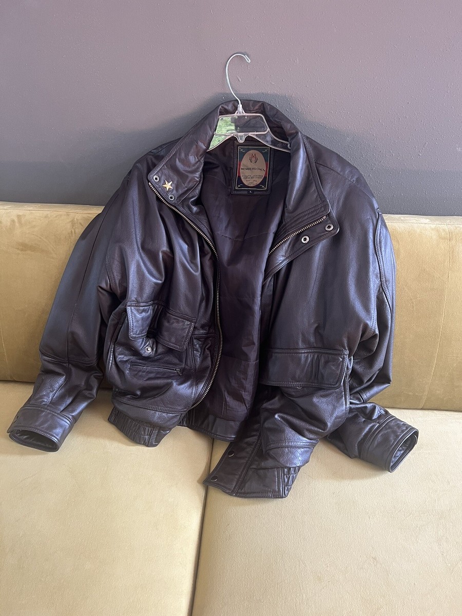 Mens Members Only Brown Leather Jacket Size L Vintage Motorcycle