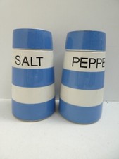 TG GREEN ENGLAND VINTAGE CORNISHWARE POTTERY BLUE STRIPED SALT PEPPER SHAKERS