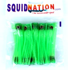 Squidnation Slammer Chugger Squids 3" Rubber Squid Lures - Pack of 10 - GREEN