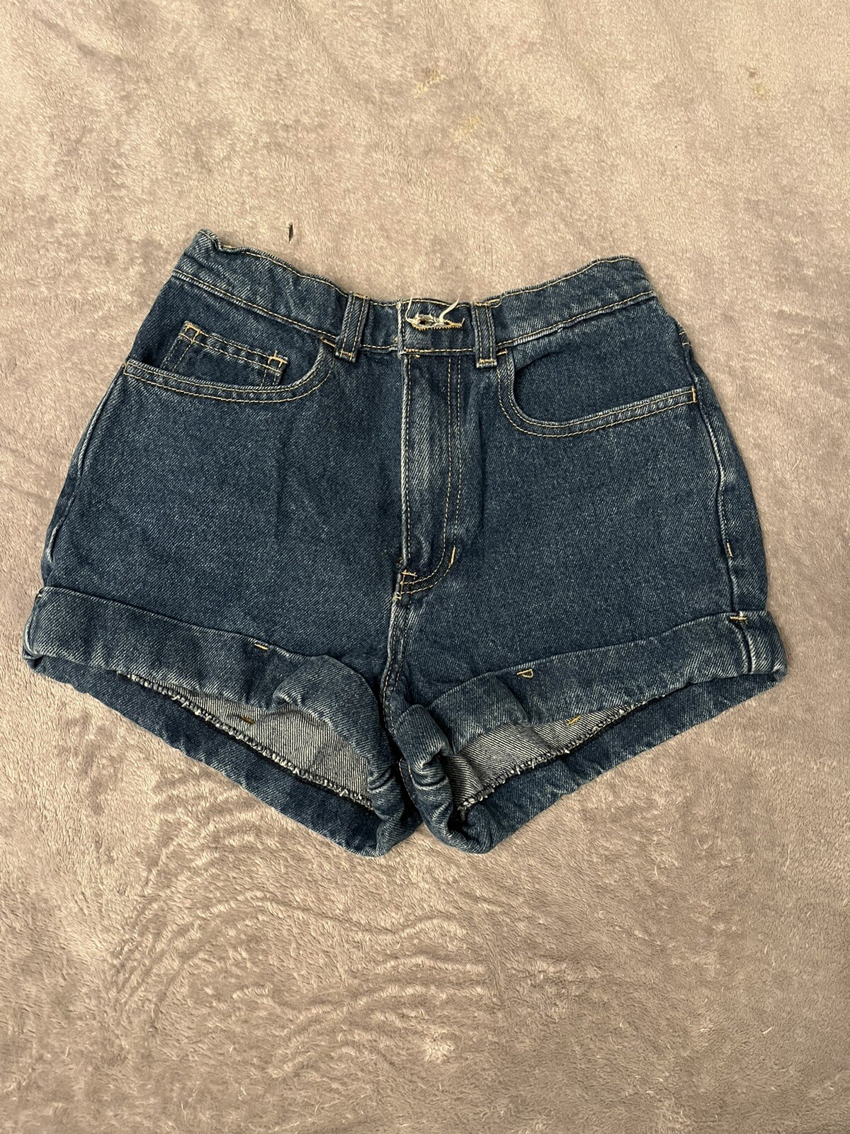 Womens American Apparel Dark Wash Denim Jean Cuffed Shorts Size 25