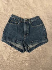 Womens American Apparel Dark Wash Denim Jean Cuffed Shorts Size 25 Made in USA