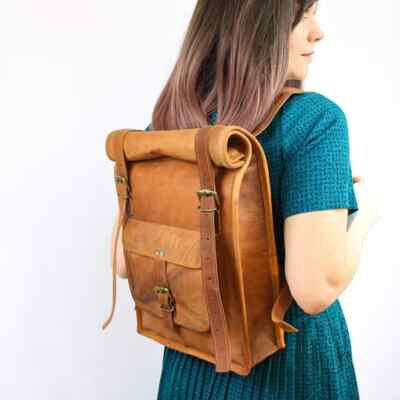 best goat leather backpack Best Goat Leather Back Pack Rucksack Travel Bag For Men's and Women's  Overnight
