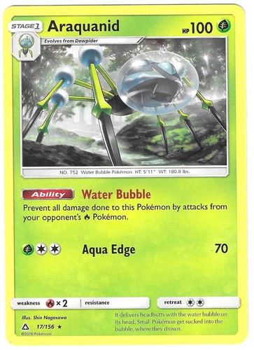Pokemon RARE ARAQUANID Sun & Moon Ultra Prism 17/156 NM/Mint PACK FRESH
