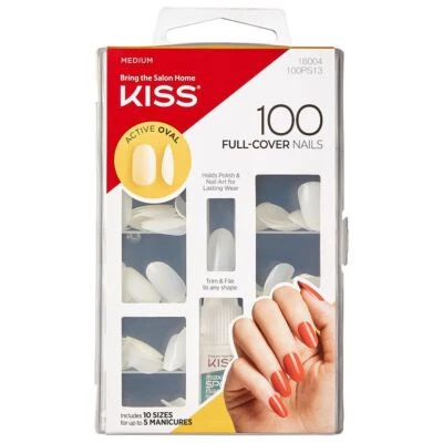 KISS LASHES Kiss False Nails Manicure Full Cover Nails - Active Oval - Includes 10 Sizes