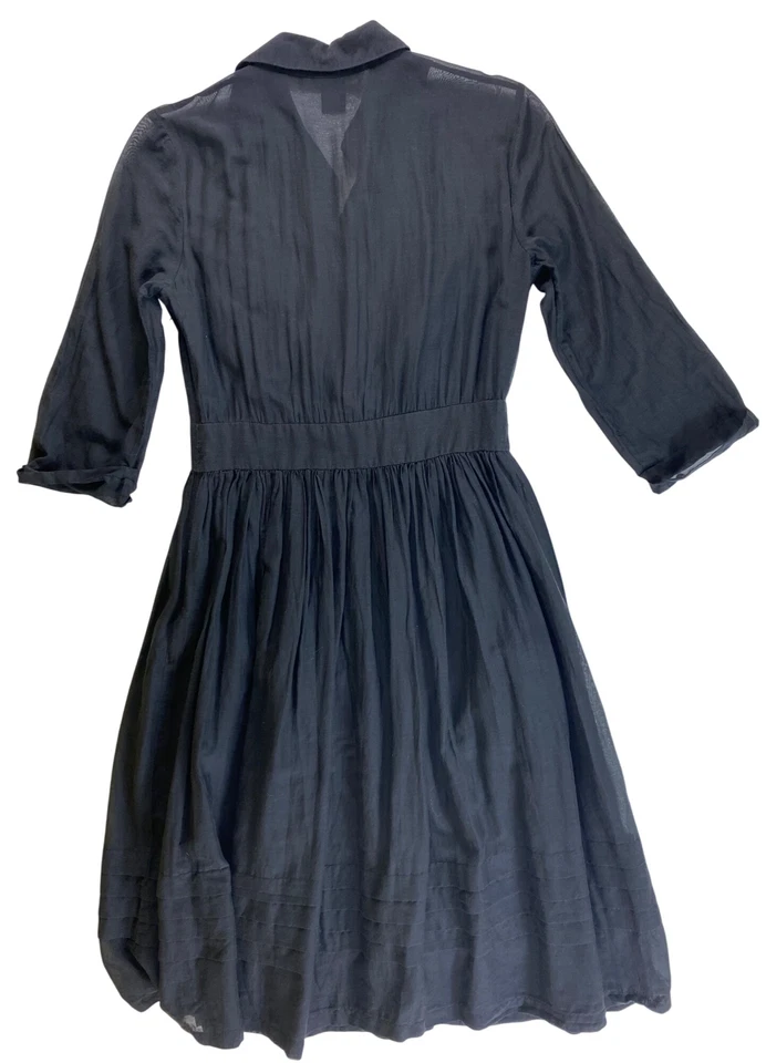 Vestido Anne Klein Algodón Seda Negro Plisado Botones Línea A Talla 4 Clásico Retro Foto 2 de 3