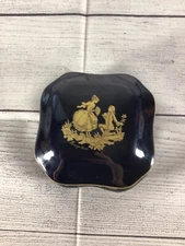 Limoges Castle Blue Porcelain  22K Gold Vintage Trinket Box France