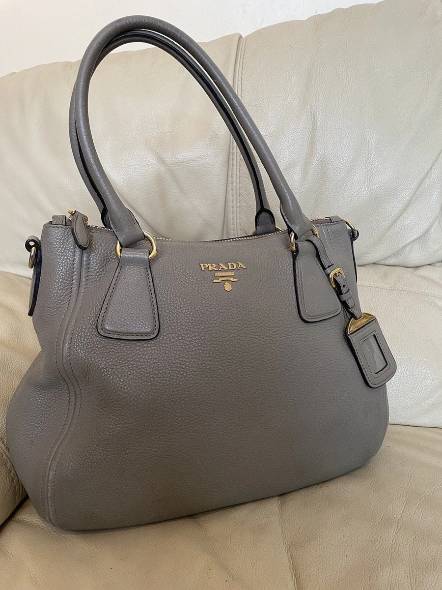 PRADA Vitello Daino Grey Leather Handbag Crossbody eBay