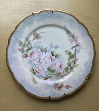 Limoges France Hand Painted Roses Gold Trim Signed Decorative Plate 1900's