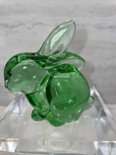 Enesco 1990 Green Rabbit Bunny Glass Animal Figurine Statue Sculpture 3.5”  #316 - Picture 1 of 7