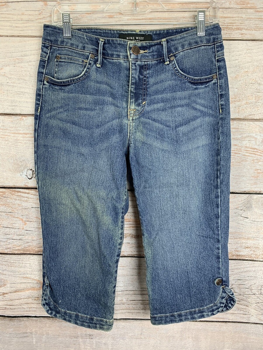 Nine West Women's Indigo Denim Studded Capri Crop Jeans Size