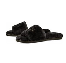 NIB Tory Burch Double T Shearling Fur Slipper Slide Black 7 7.5 8 8.5 9 9.5 10