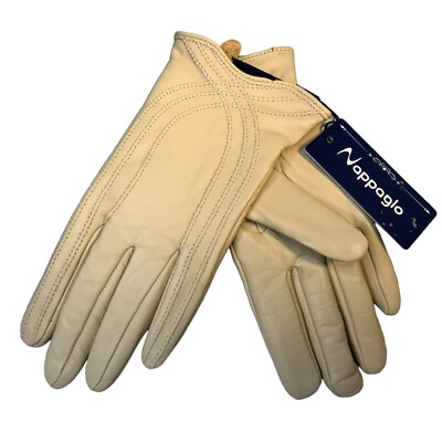 Nappaglo Nappa Ivory Leather Gloves Warm Handmade Size M Lambskin