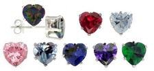 Sterling Silver CZ Stud Earrings 6mm Heart CZ'S New
