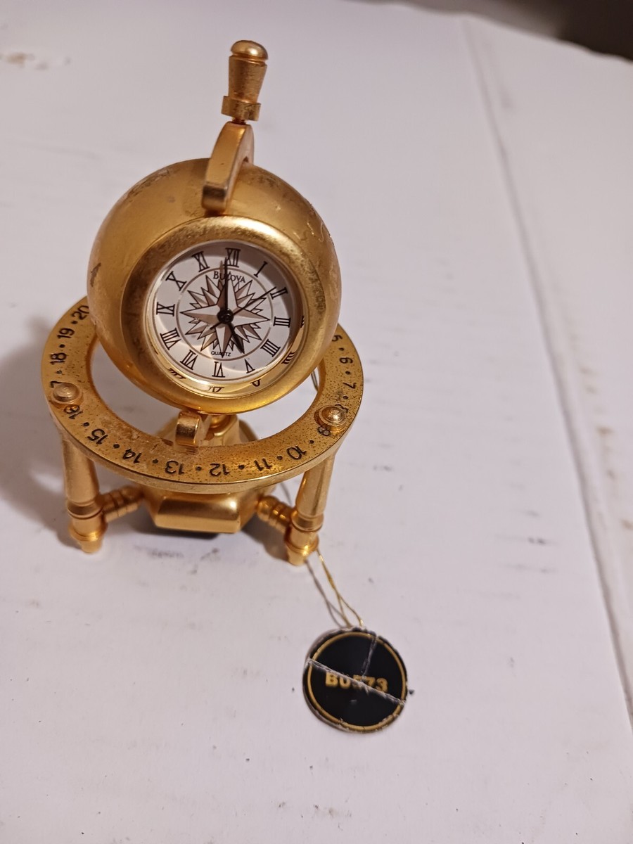 Vintage Bulova Brass Mini Miniature Planetarium Globe Clock Design
