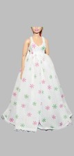 Handmade doll white outfit green pink maxi prom dress for curvy dolls 12 inch