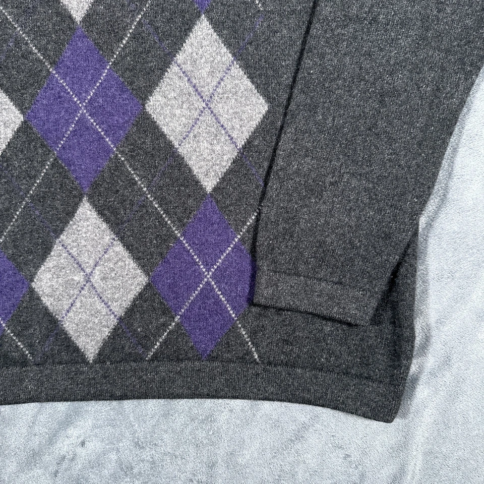 Suéter de Cachemira Harrison Davis Para Hombres XL Gris Argyle 1/4 Cremallera Suave 100% Abuelo Foto 4 de 4